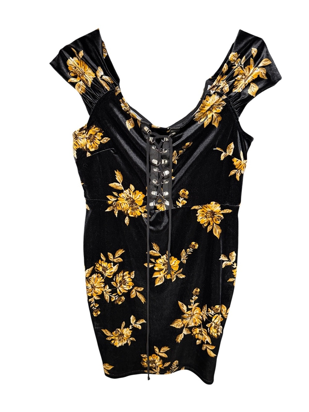FOREVER 21 PLUS Women’s 0X Black Velvet Floral Mini Dress with lace-up corset - Picture 4 of 4